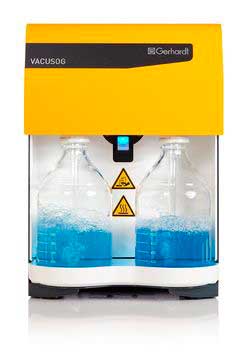 Unidad scrubber de vacío VACUSOG. Lavador de gases VACUSOG para la extracción eficaz de grandes cantidades de gases inorgánicos. No es necesaria una conexión de agua. Apto para todas las unidades TURBOTHERM y KJELDATHERM. GERHARDT. Accesorio. Digestor KJELDATHERM