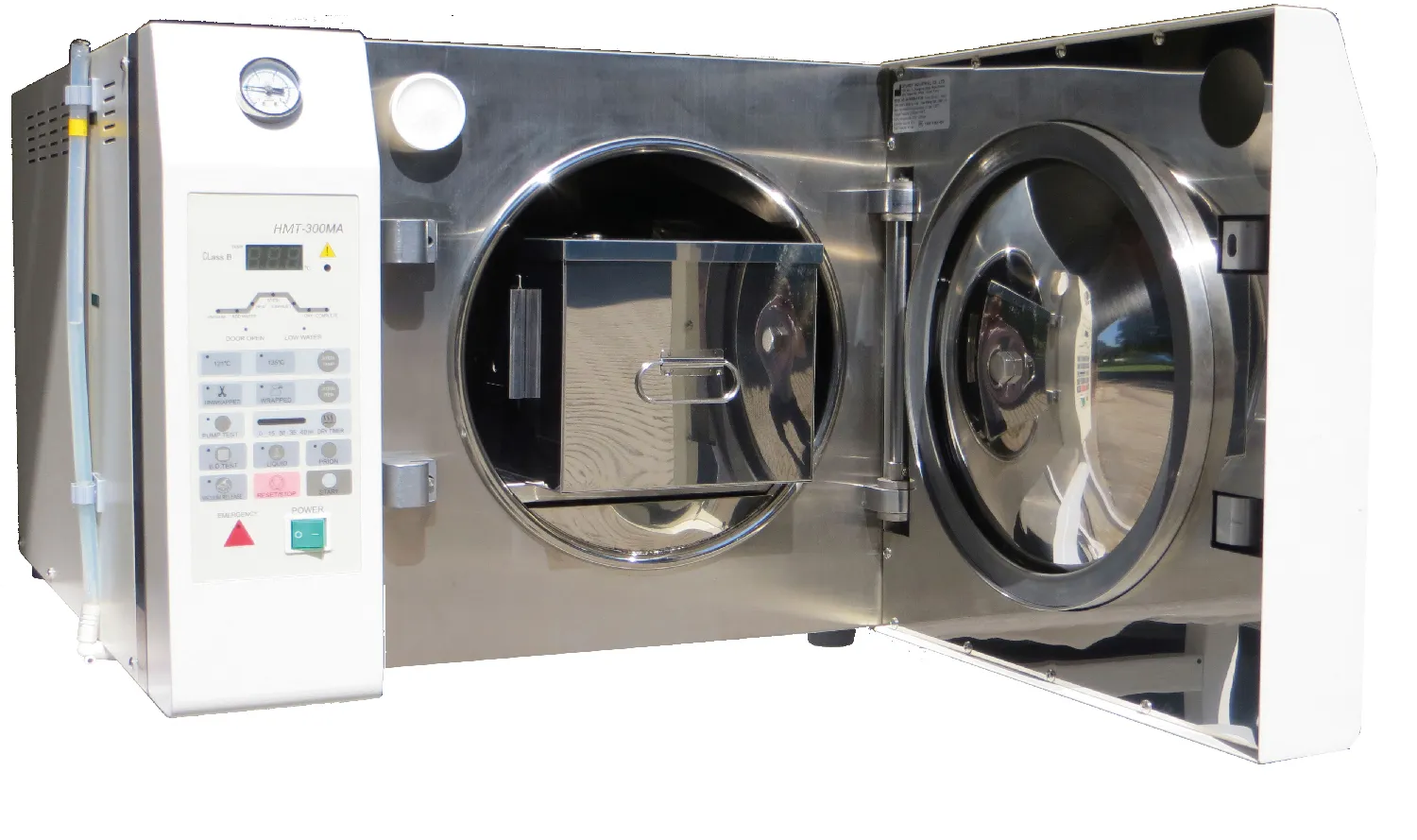 Autoclave de Sobremesa. Modelo: HMT 260 MA. HMC. Temp. (ºC): 121-135. Volumen cámara: 24 L. Dim. cámara: 260 mm Ø x 450 mm. Dim. Ext. AnxAlxPr (mm): 533x442x655. Alimentación: 230 V, 50/60 Hz.