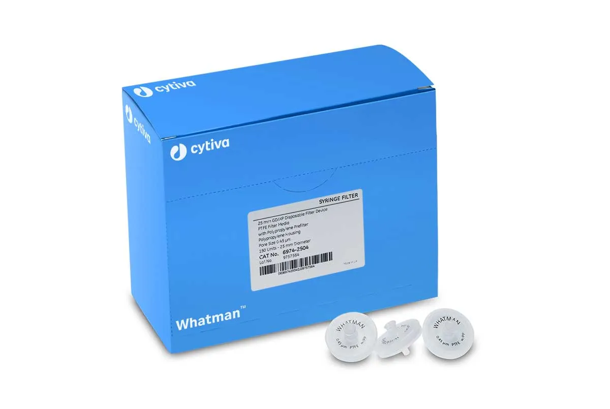 Filtro de jeringa GD/XP. Whatman™ (Cytiva). Filtro: PVDF. Ø (mm): 25. Tamaño poro (µm): 0,45. Estéril: No