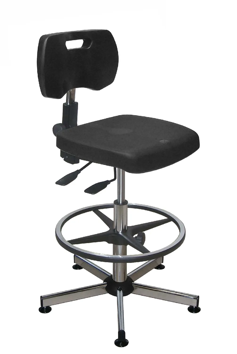 Silla de laboratorio ergonómica, gama KONCEPT. KANGO. Características: Reposapiés regulable en altura. Asiento Ajustable: Sí en altura e inclinación. Reposapies: Sí. Altura asiento (mm): 560-800. color: Negro. Sala blanca: No