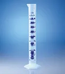 Graduated cylinder, tall form with blue graduations, polypropylene. VITLAB®. Capacity (ml): 500. Subdivision (ml): 5,0. Tolerance (ml): 5,0. Ø (mm): 61. Height (mm): 350