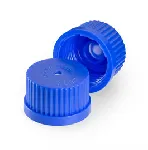 Tapón GL con membrana ventilada de PTFE soldada para la igualación de presiones. DURAN®. Rosca DIN (GL): 32. Tamaño poro (um): 0,2. Diámetro externo (mm): 41. Altura (mm): 24. Material: PP. Color: azul