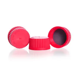 Tapón roscado GL25 en PBT rojo con junta PTFE