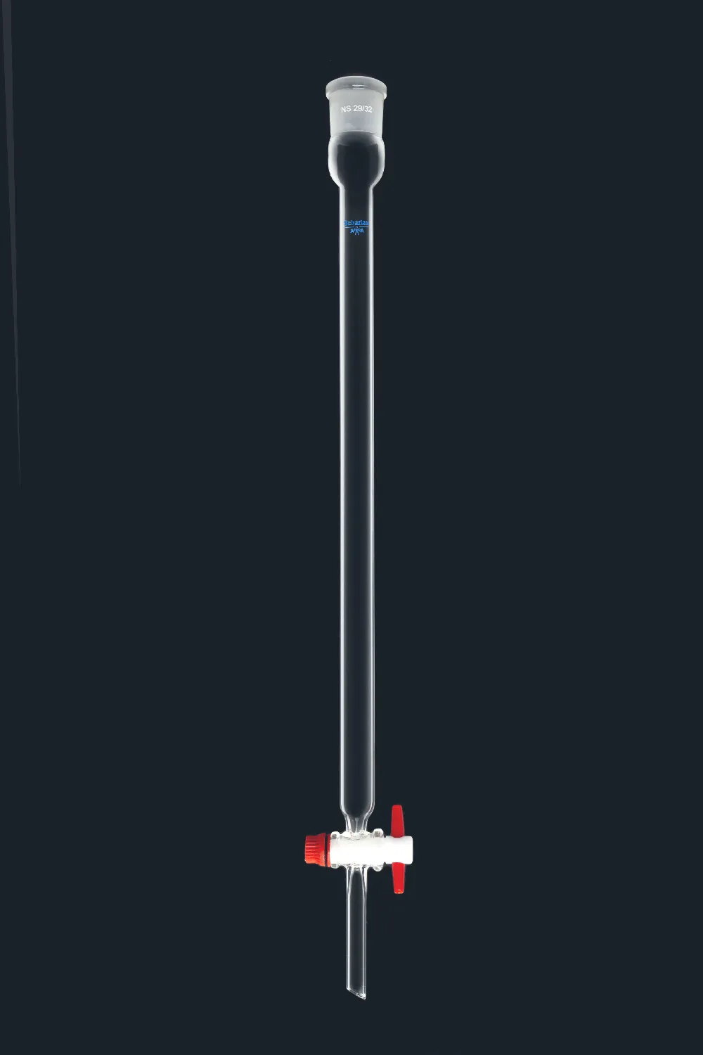 Columna vidrio para cromatografía llave cónica PTFE. SCHARLAU. Long. útil (mm): 400. Ø (mm): 20. Cap. (ml): 125. Hembra: 29/32. Pack (u.): 1