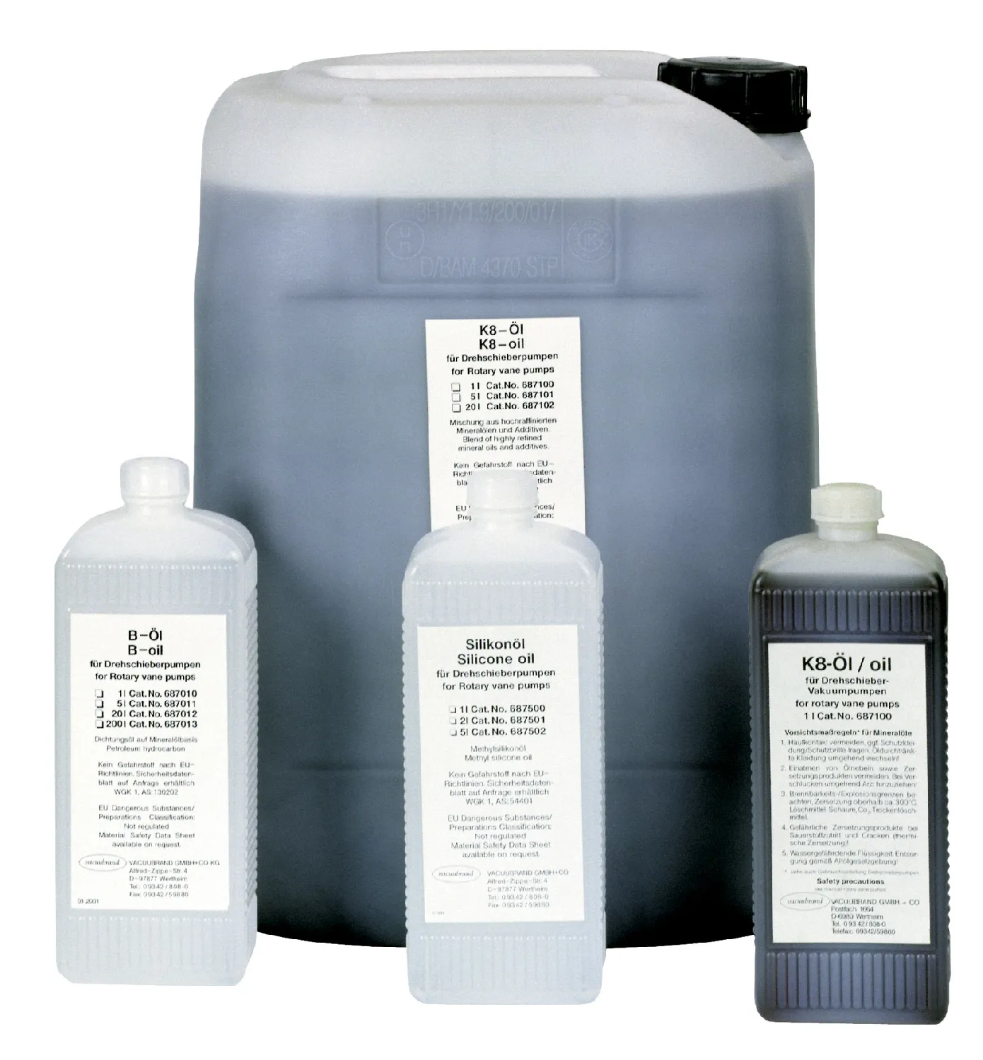 Bomba de aceite. VACUUBRAND. Aceite. Modelo: K8. Capacidad (l): 5. Pvapor (bar): &lt; 5x10-3. Punto inf. (ºC): 249. Visc. 40ºC (mm2/s): 128. Densidad 20ºC (g/cm3): 0,89