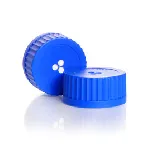 Tapón GL con membrana ventilada de PTFE soldada para la igualación de presiones. DURAN®. Rosca DIN (GL): 80. Tamaño poro (um): 0,2. Diámetro externo (mm): 87. Altura (mm): 40. Material: PP. Color: azul