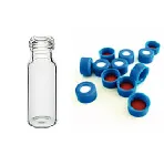 Vial y tapón. Vial12x32mm 2ml de rosca 9-425, boca ancha. Vidrio transparente/septum PTFE/silicona precortado