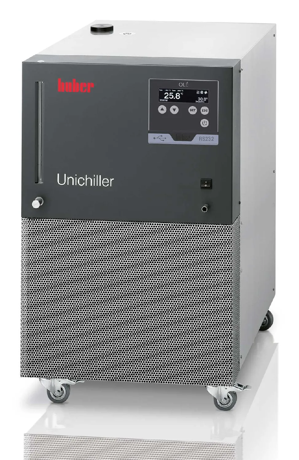 Unichiller 025 OLÉ. HUBER. Con controlador OLÉ. Rango Tª (ºC): De -10 a 40. Estab. Tª (ºC): ±0,5. Potencia frigorífica a -10ºC (W): 1200. Potencia frigorífica a 0ºC (W): 2000. Potencia frigorífica a 15ºC (W): 2500. Presión (l/min) - bar: 29-1. Vol. (l): 3,8. Dim. AnxAlxPr (mm): 460x590x743