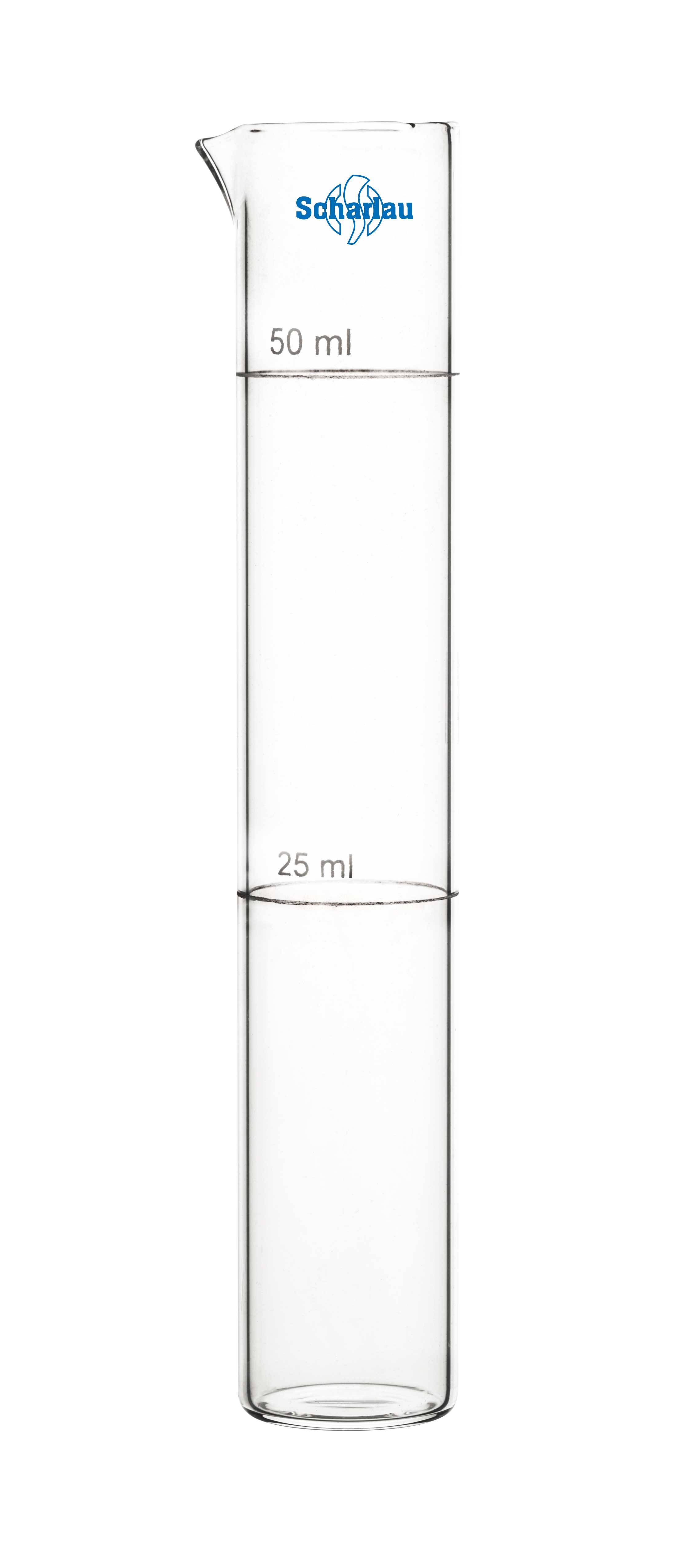 Tubo Nessler aforado con pico. SCHARLAU. Ø (mm): 26. Cap. (ml): 25/50. Longitud (mm): 150