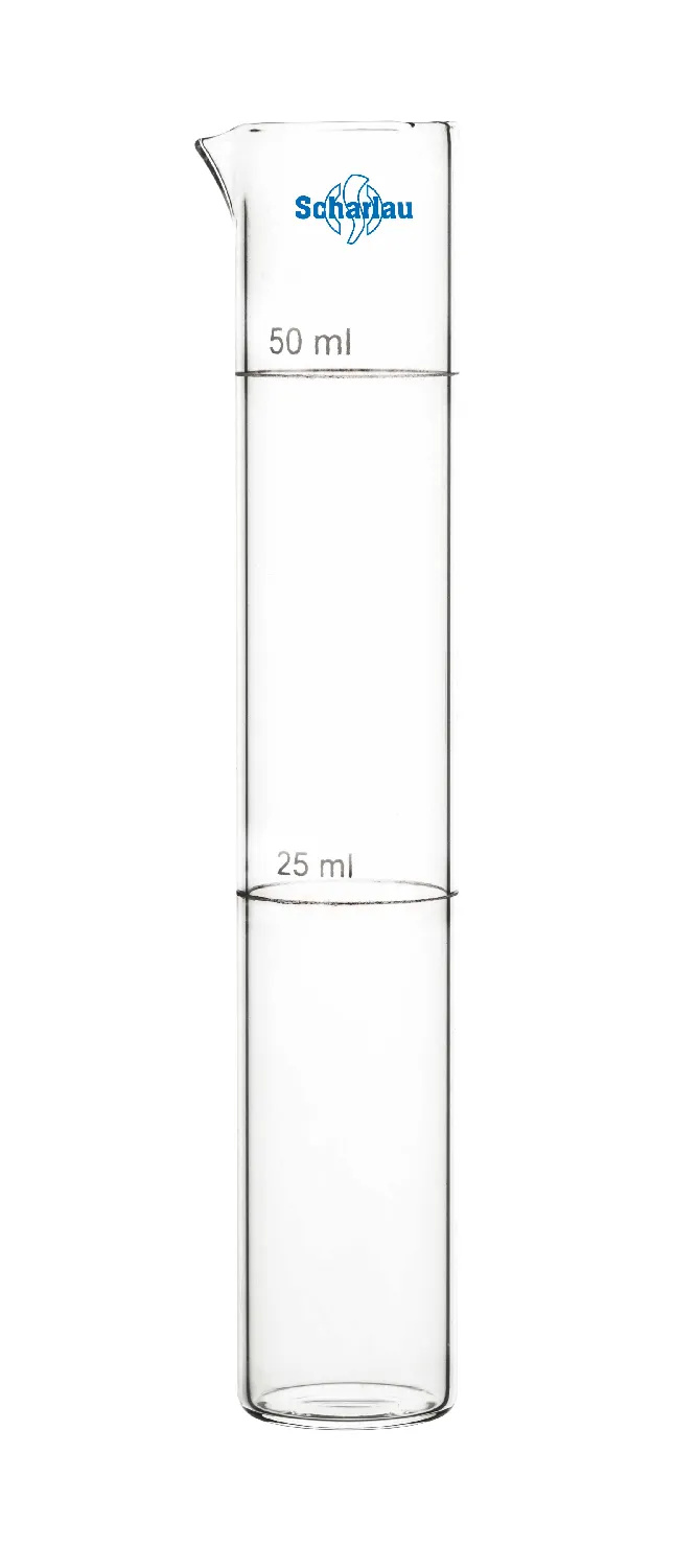 Tubo Nessler aforado con pico. SCHARLAU. Ø (mm): 26. Cap. (ml): 25/50. Longitud (mm): 150