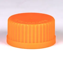 Tapón de resina de melamina para frascos ISO. Rosca ISO: GL45, color naranja. Incluye anillo de vertido anti-goteo