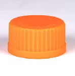 Tapón de resina de melamina para frascos ISO. Rosca ISO: GL45, color naranja. Incluye anillo de vertido anti-goteo