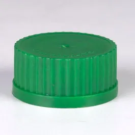 Tapón de resina de melamina para frascos ISO. Rosca ISO: GL45, color verde. Incluye anillo de vertido anti-goteo