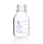 Frasco para laboratorio pressure plus+ con rosca DIN, transparente, graduado y retrace code, sin tapón roscado ni anillo de vertido. DURAN®. Capacidad (mL): 250. Rosca (GL): 45. Diámetro externo (mm): 70. Altura (mm): 138