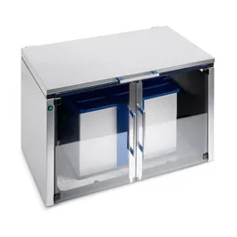 Caja de protección acústica Mutebox XL. ELMA. Accesorios para Elmasonic. Para modelo: Elmasonic Easy 300, Med 200, 300, Select 80, 150, 300, P 70, 300, xtra TT 200. Dimensiones externas An x Al x Pr (mm): 710x445x450. Dimensiones internas An x Al x Pr (mm): 860x525x605. Peso (Kg): 26,2.Volumen de suministro: Mutebox XL, 2 bandejas inferiores con placa inferior, 1 tapa de protección, 1 fuente de alimentación con enchufe y manual de instrucciones