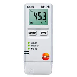 Data loggers USB para transporte. TESTO. Testo 184 H1 medición de temperatura y humedad. Tiempo de funcionamiento ilimitado. Rango de medición: -20 a +70 °C / 0 a 100 %HR. Exactitud: ±0.5-0.8 ºC ±0.03-1.8 %HR + 3% ±0.1 g + 5 % del valor medido