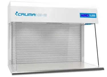 Cabinas de flujo laminar horizontal HZ. CRUMA. Modelo: HZ-2. Vel. media aire (m/s): 0,5. Nivel sonoro (dB): 45. Dim. ext AnxAlxPr (mm): 1295x1085x970. Dim. int AnxAlxPr (mm): 1170x683x800. Peso bruto (Kg): 62,8