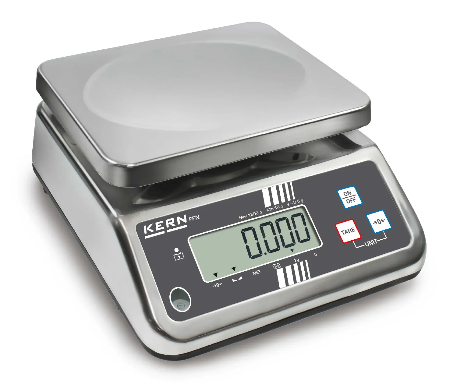 Balanza de mesa, capacidad 6 Kg. lectrura 1 g. Mod. FFN 6K 1IPN. medidas plato ac. inox 230 x 190 mm., clase de protección IP65. KERN.