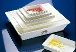 Bandeja de PP capacidad 0,5 l. Dimensiones 180x230x42 mm exterior. Color blanco. Rectangular. Burkle