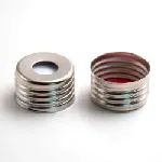 Tapón con Septum PTFE rojo /silicona blanca, tapa de metal con rosca de precisión magnética de 18 mm, agujero central de 8 mm