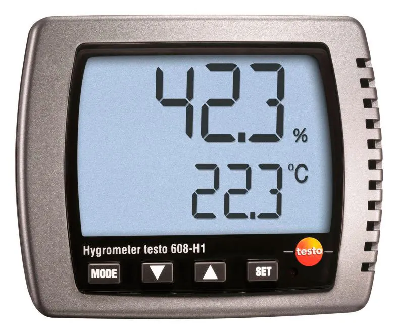 Higrómetro testo 608-H1. TESTO. Instrumento de medición de humedad/punto de rocío/ temperatura con pila, LCD, 2 líneas. Temperatura de almacenamiento -40 a +70°C. Temperatura de funcionamiento 0 a +50 °C