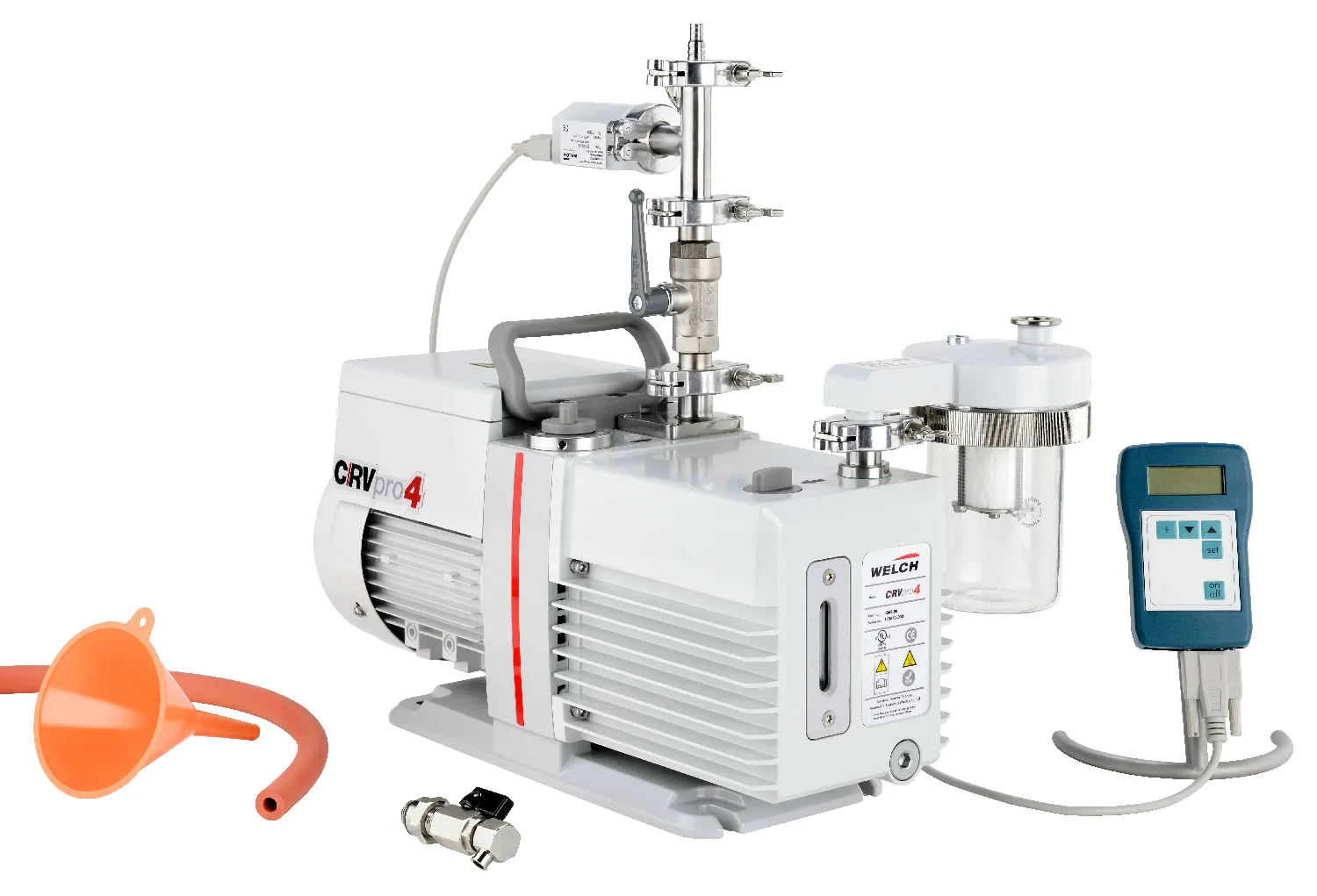 Bomba de aceite CRVpro 4 measurement package. WELCH-ILMVAC. Aplicaciones: Líneas Schlenk, liofilizadores. Caudal (l/min)/(m3/h): 63/3,8. Vacío final (mbar): 2x10-3. Conexión DN: 16KF. Cap. aceite (ml): 1150. Nivel ruido (dB): 50. Dim. AnxAlxPr (mm): 157x230x463 (sin asa). Peso (Kg): 21