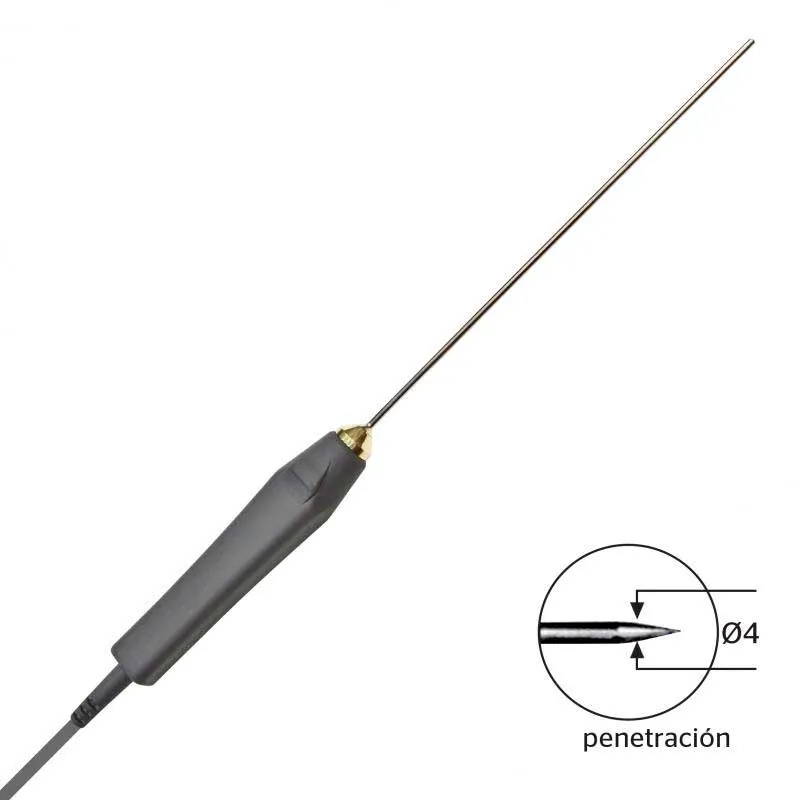 Sonda de temperatura NT7P. XS. Termómetros de precisión portátiles. Tipo de sonda: NTC. Descripción: Penetración, vaina acero L=150mm, Ø 4 mm.-50 a 400ºC. Para modelo: TEMP7