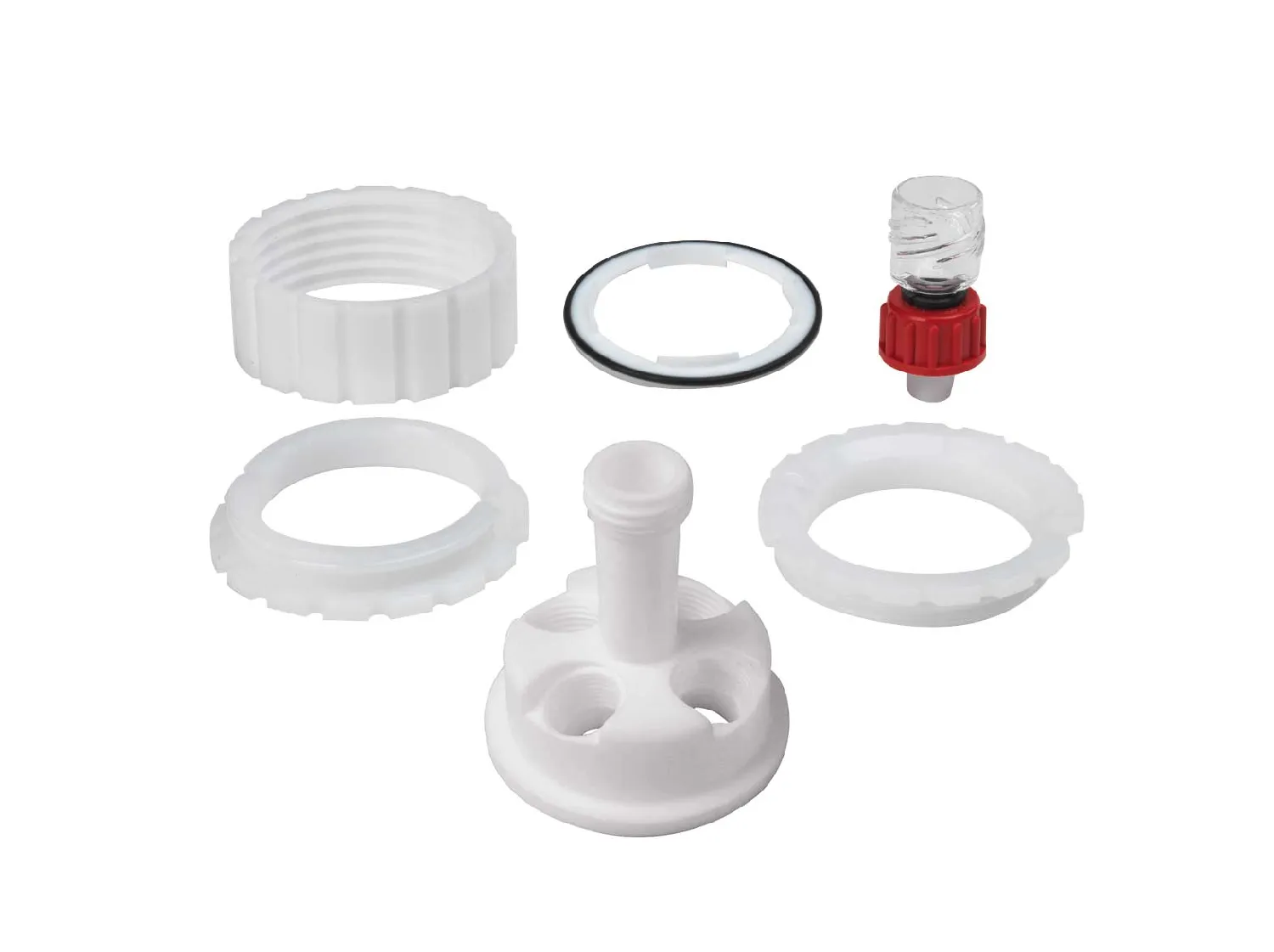 Tapa con rosca de 5 bocas Mya, cuello central B14, laterales 4x3/8' NPTde PTFE + set de conexión. RADLEYS. Tapas de PTFE. Estación de reacción Mya 4