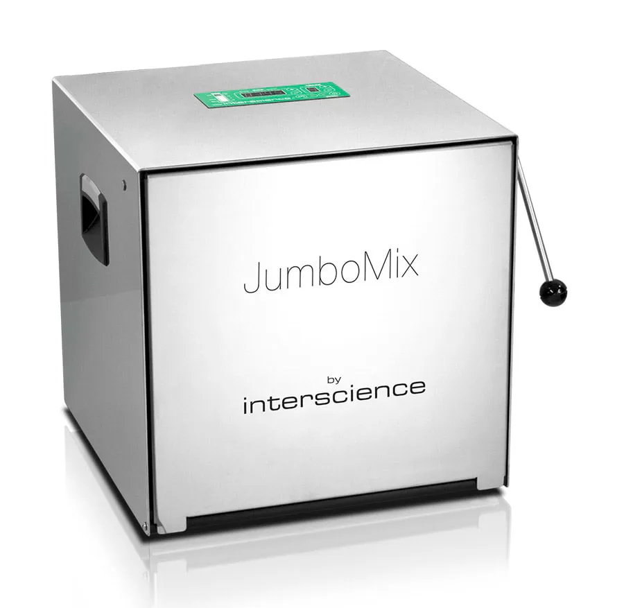 Homogeneizador. INTERSCIENCE. Modelo: JumboMix® 3500 P CC. Capacidad útil: 200-3750 mL. Vol. muestra: Hasta 400g. Velocidad: 1,5-6 golpes/seg. Puerta: Acero inox. Dim. AnxAlxPr (mm): 512x468x523