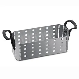 Cestillo de acero inoxidable con asas de plástico. Accesorio para Elmasonic. ELMA. Es muy importante el uso de cestillo para proteger el baño. Para modelo: Elmasonic 60. Dimensiones An x Al x Pr (mm): 255x95x105