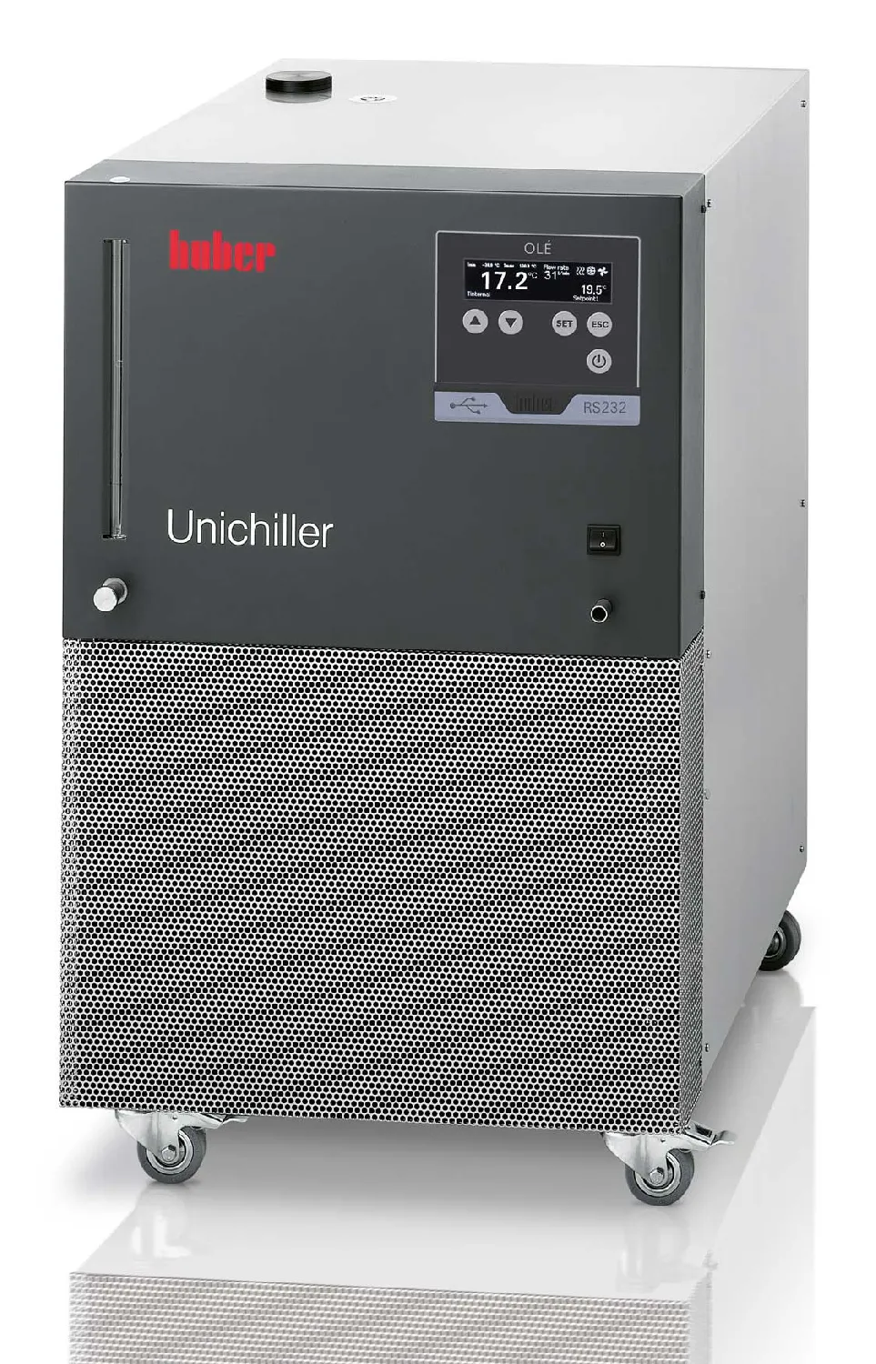 Unichiller 022 OLÉ. HUBER. Con controlador OLÉ. Rango Tª (ºC): De -10 a 40. Estab. Tª (ºC): ±0,5. Potencia frigorífica a -10ºC (W): 1000. Potencia frigorífica a 0ºC (W): 1600. Potencia frigorífica a 15ºC (W): 2200. Presión (l/min) - bar: 29-1. Vol. (l): 3,8. Dim. AnxAlxPr (mm): 460x590x743