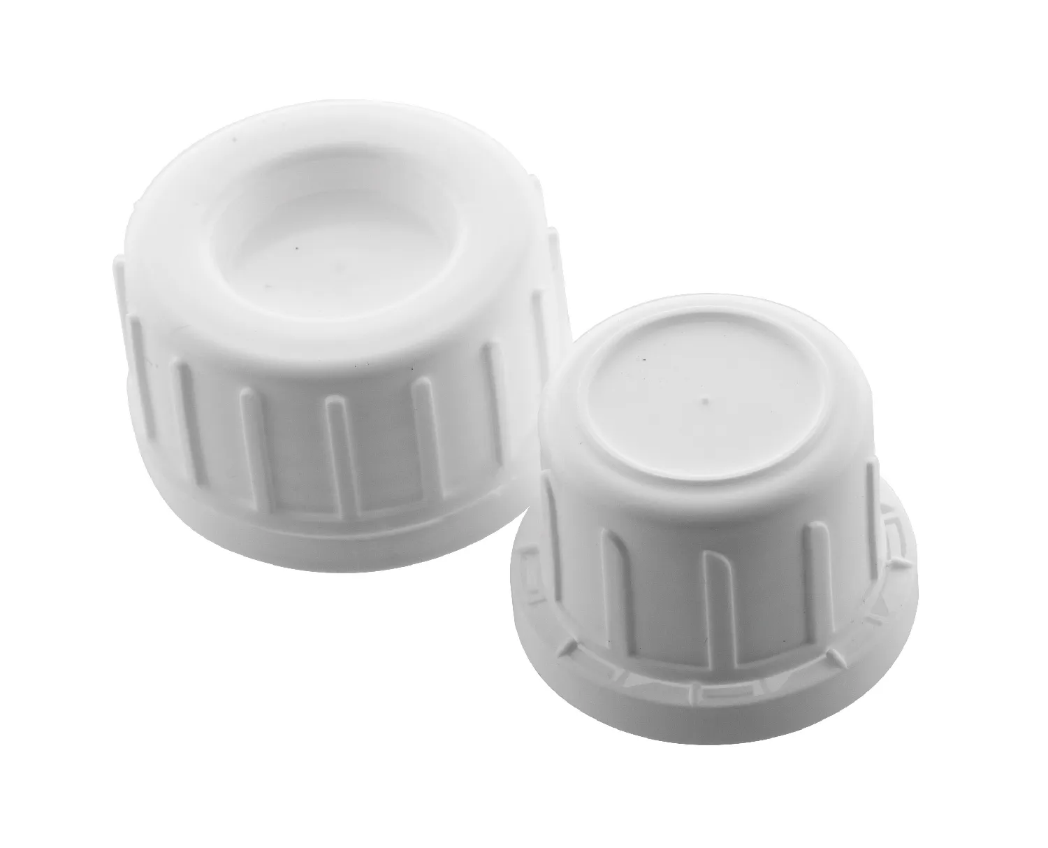 Tapón de polipropileno blanco, para frascos de vidrio. Rosca GL: 45, con disco PTFE y precinto