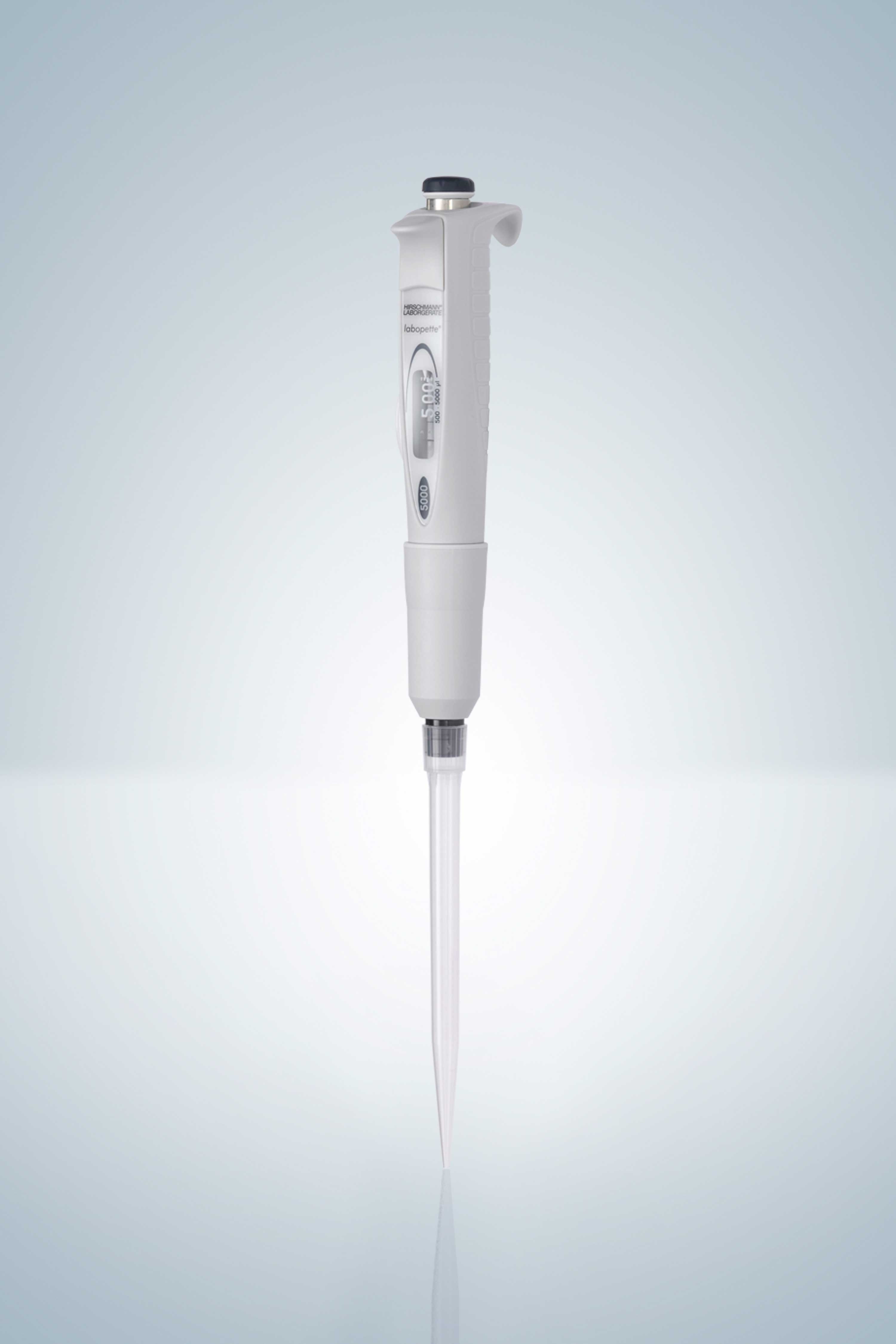 Pipeta automática de volumen variable Labopette®. HIRSCHMANN. Rango (µl): 2-20. Subdivisiones (µl): 0,02. Inexactitud (%): 1,0. CV (%): 0,5. Puntas: Amarilla 1-200