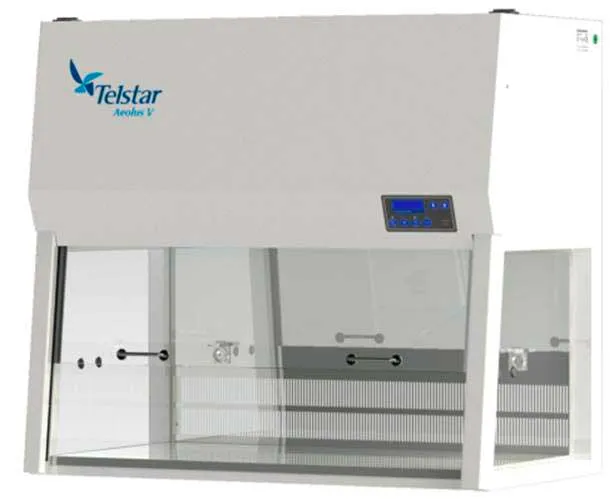 Cabina de flujo laminar vertical Aeolus V4 (1,2 m). TELSTAR®. Caudal (m3/h): 771. Vel. media aire (m/s): 0,36. Dim. ext. AnxAlxPr (mm): 1353x798x1220. Consumo (W): 123. Peso (Kg): 160