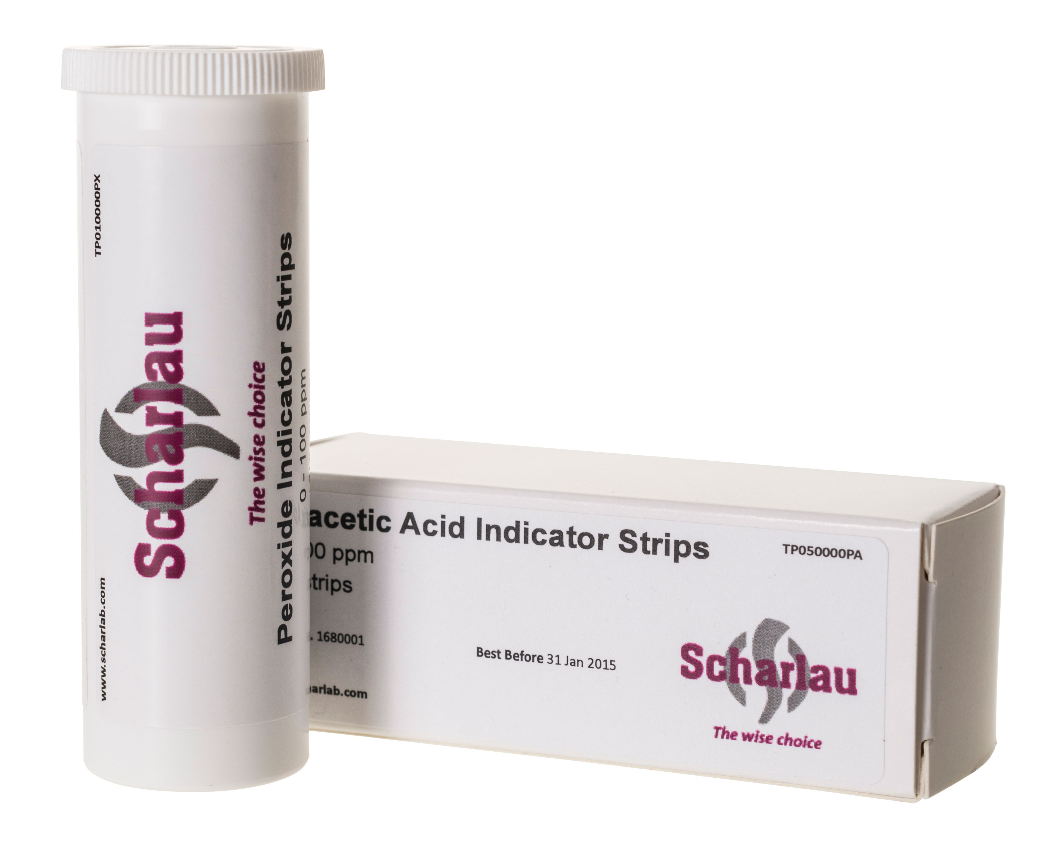 Papel indicador semi-cuantitativo. SCHARLAU. Tira indicadora de ácido peracético. 100 tiras por envase. Puntos medida (ppm): Lecturas a 0-100-150-200-250-300-400-500 ppm