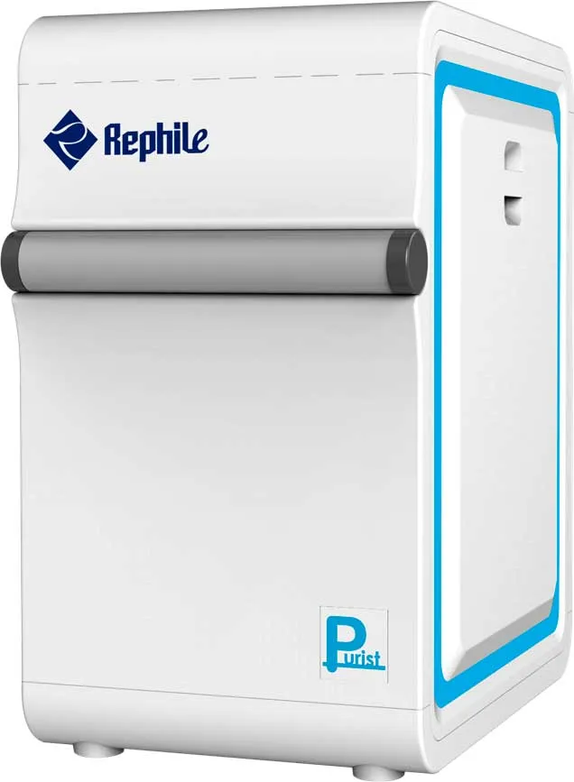 Sistema de purificación de aguas Genie. REPHILE. Modelo: Genie PURIST System. Ratio dispensación Agua Ultrapura: 0-2 L/min. Resistividad Agua ULTRAPURA (a 25ºC): 18,2 M?·cm. TOC Agua Ultrapura: &lt; 5 ppb