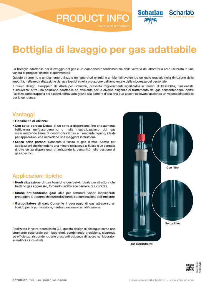 Bottiglia di lavaggio per gas adattabile