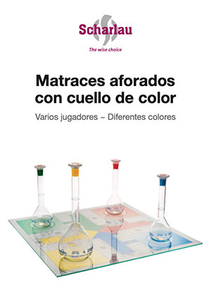 Booklet cover of volumetric flasks with colored necks