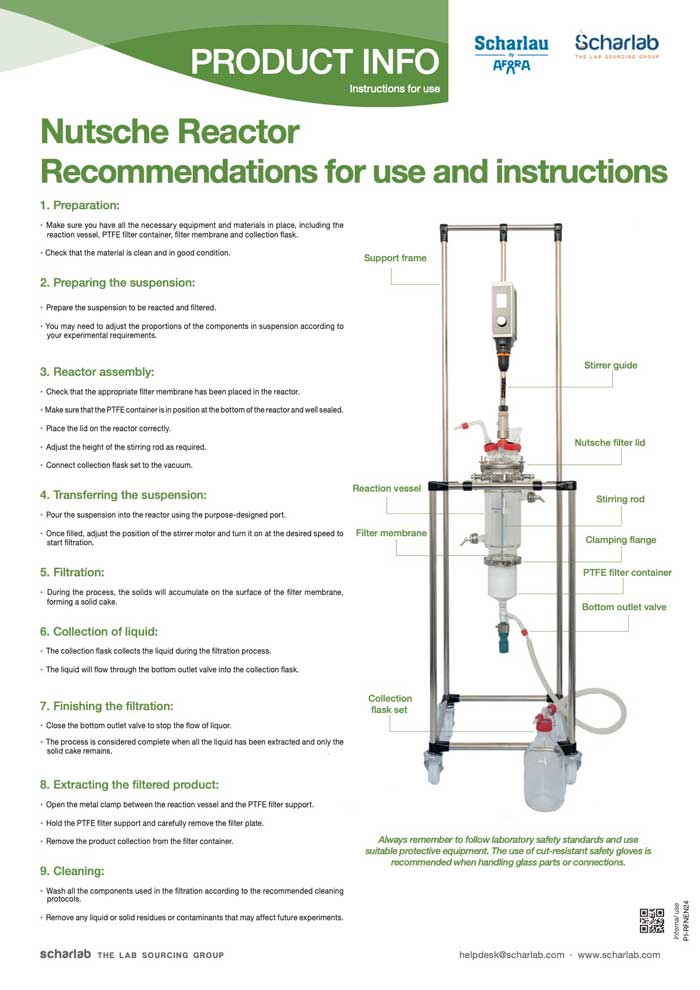Nutsche Reactor Recommendations for use and instructions